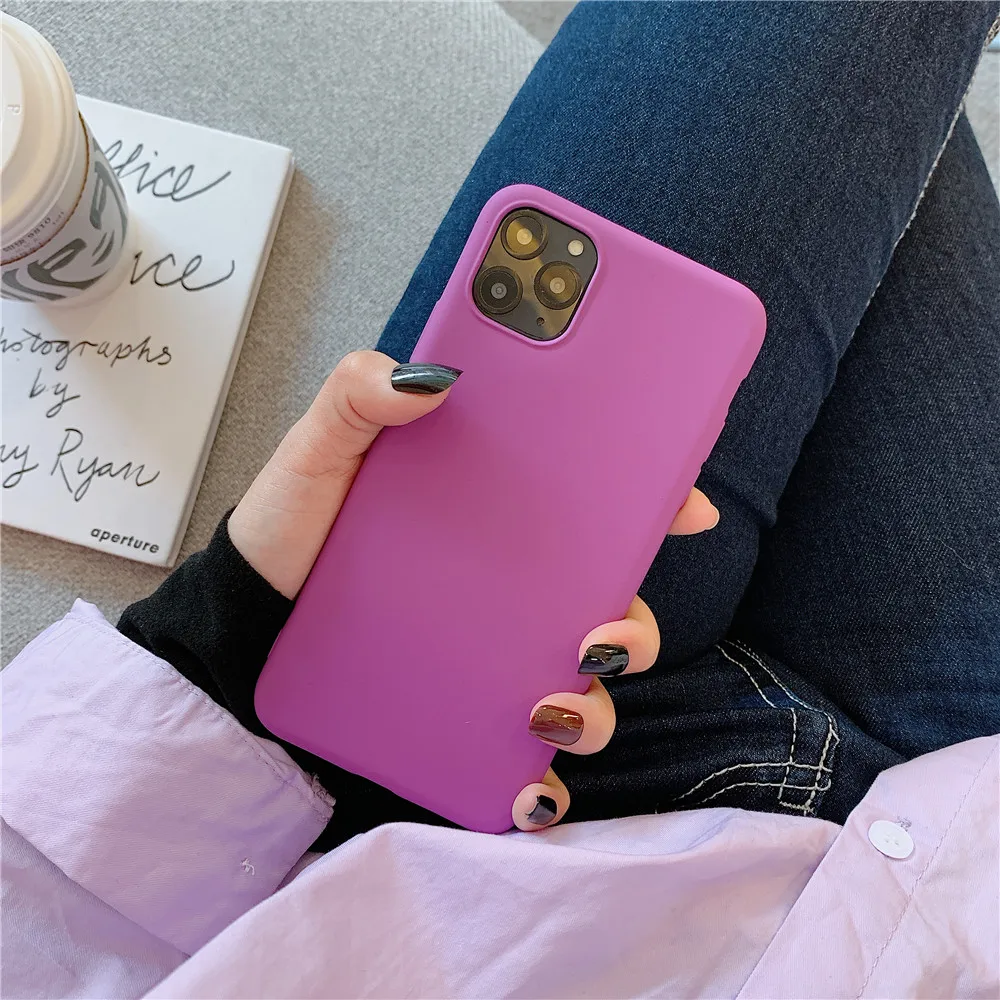 Lovebay превосходный чехол для телефона для iPhone 11 Pro X XR XS Max 7 8 6 6s Plus яркий сплошной цвет матовый чехол Мягкий ТПУ задняя крышка - Цвет: Фиолетовый
