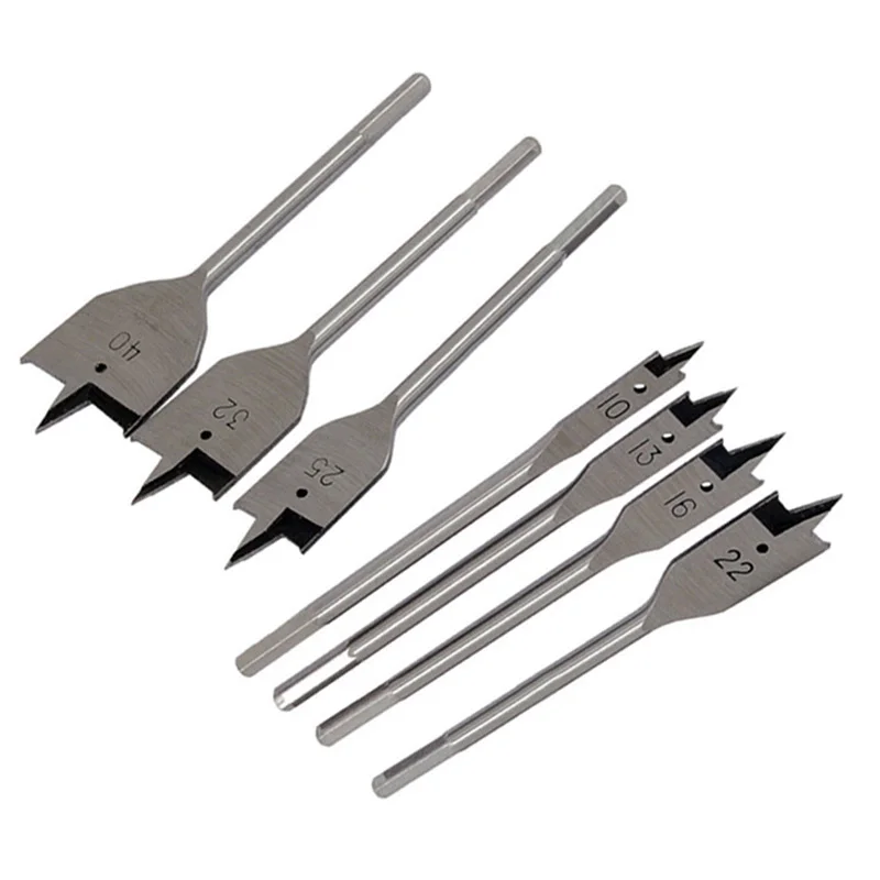 

High Carbon Steel Drill Bits Silver 7PCS/Set Flat Spade Head Woodworking