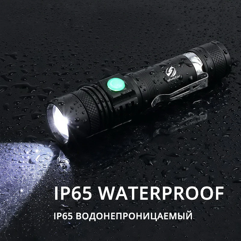 

Ultra Bright LED Flashlight With XP-L V6 4 lighting modes Multi-function USB charging LED lamp beads Waterproof Torch Zoomable