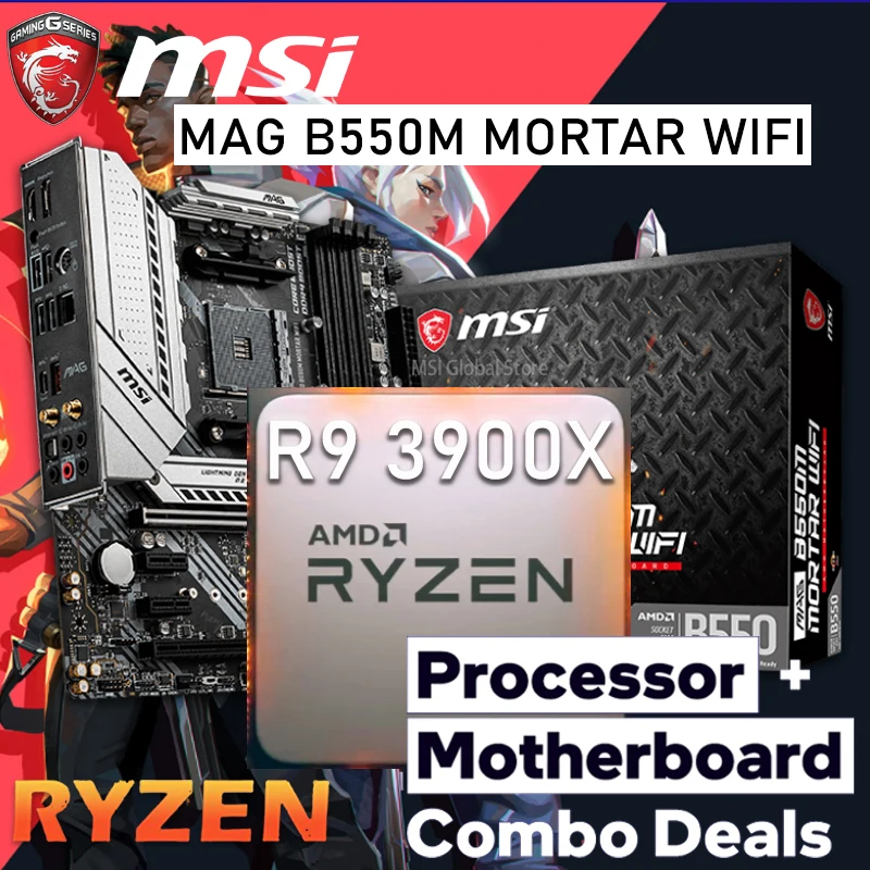 

AM4 MSI MAG B550M MORTAR WIFI With AMD Ryzen 9 3900X Gaming Motherboard Combo Ryzen Kit DDR4 128GB PCI-E 4.0 OC Placa-mãe AM4