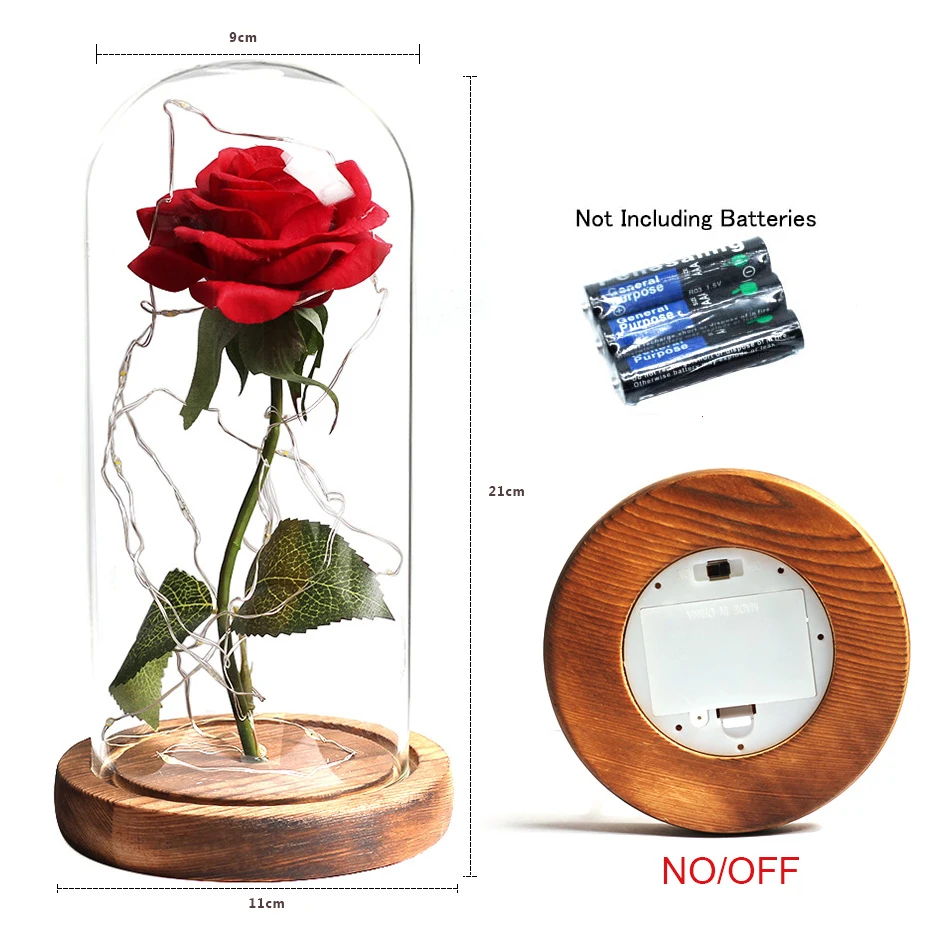 

Artificial flowers Eternal Rose LED Light Beauty The Beast In Glass Cover Wedding Home Decor For Birthday Mother Day Gift