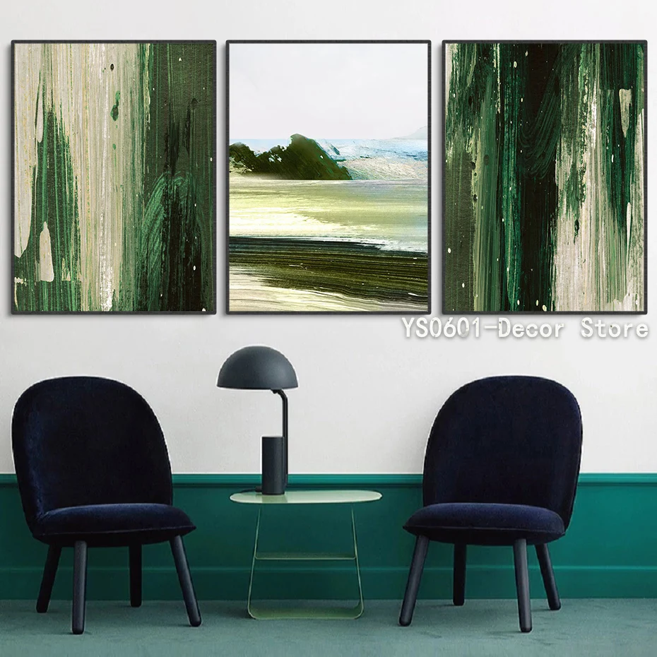 

Wall Art Canvas Painting Green Abstract Lines Plants Leaves Quotes Posters and Prints Pictures Home Living Room Decor (No Frame)