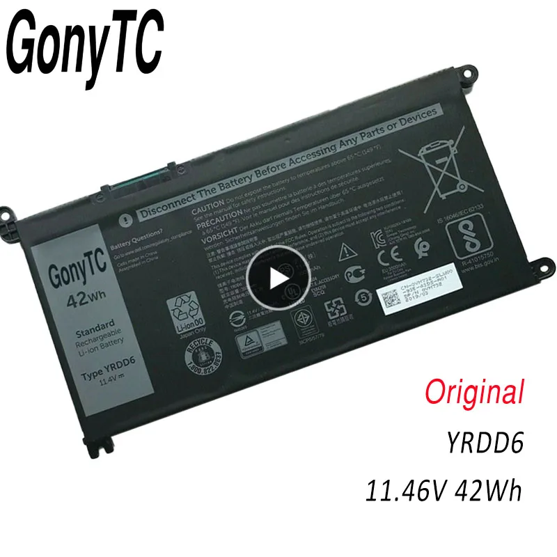Аккумулятор GONYTC YRDD6 для ноутбука Dell Inspiron 17 3000 3780 17-5770 5765 5767 FW8KR 1VX1H RRJDX | Компьютеры и