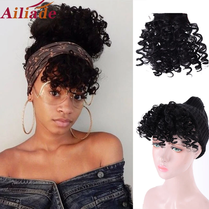 Женская афро кудрявая челка AILIADE искусственная с клипсой для челки зажим волос