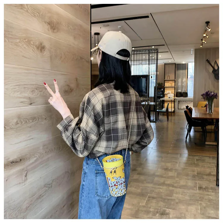 Yellow Popcorn Pattern Fashion Pu Leather Young Girl's Chain Bag Purses and Handbags Shoulder Women Casual Tote Pouch | Багаж и сумки