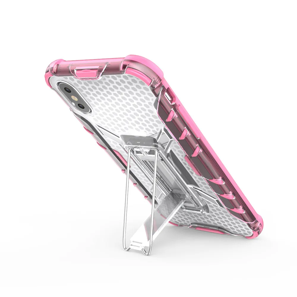 Luxury Shockproof Phone Case For iPhone X XS 6 6S 6Plus 7 7Plus 8 Plus Colorful Transparent Kickstand TPU+PC Back Cover Cases |