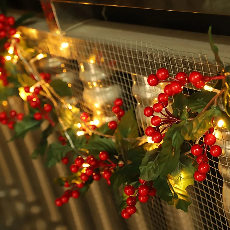 

Christmas Party Simulation Plant Leaves Red Fruit Rattan Shopping Mall Window Decoration Rattan A