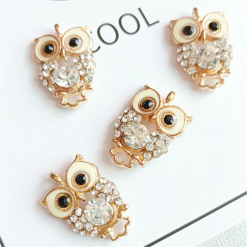 10 Pcs Rhinestone Owl Charms Pendants Cute Animals Bird Pendants Floating For DIY Jewelry Making Accessories Earring Hair Dangle