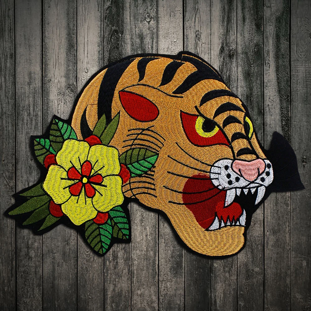 Новая Большая голова тигра вышивка кружева аппликация ткань с пайетками свитер