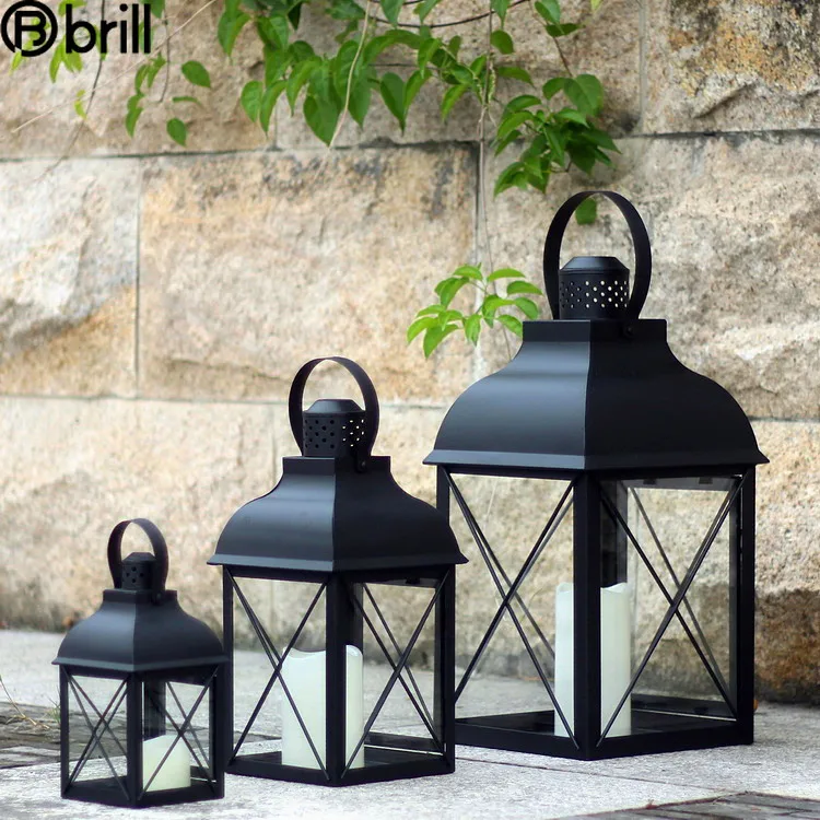 

Black Metal Outdoor Candle Holder Glass Stand Windproof Candle Holder Romantic Nordic European Decor Center Table Living Room