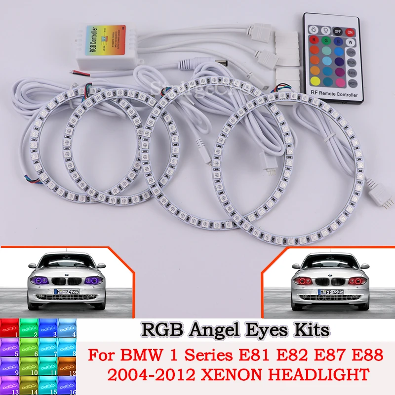 

DRL Ангельские глазки светодиодный RGB с холодным катодом (CCFL) фара для поверхностного монтажа 4 набор колец для хэтчбеков BMW серий 1 E81 E82 E87 E88 2004-2012 ксенон автомобильные аксессуары