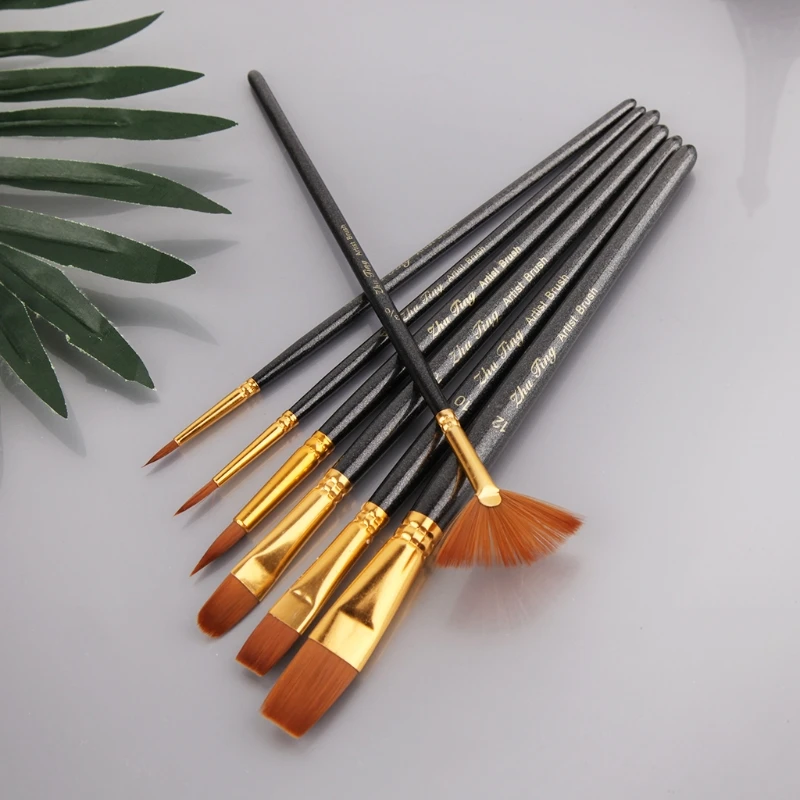 

Different Shape Nylon Hair Paint Brush Artist Oil Watercolor Professional Supply 090F
