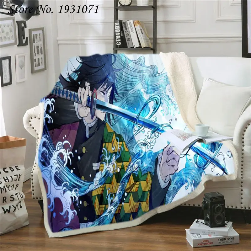 Флисовое одеяло для кровати с 3D рисунком рассекающего демонов аниме толстое