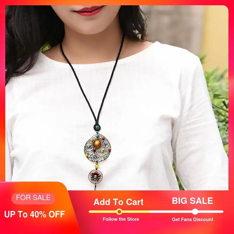 Модное этническое бронзовое круглое ожерелье с подвеской для женщин Длинная