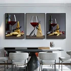 Романтические плакаты с изображением красного вина в бокале и сыра, холст, живопись, Современное украшение для кухни, дома, настенные картины для гостиной