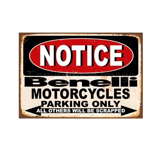 

Fashion Notice Benelli Motorcycles Parking Only Metal Logo Metal Painting Vintage Tin Signs Framed Wall Art Home Decor Pub