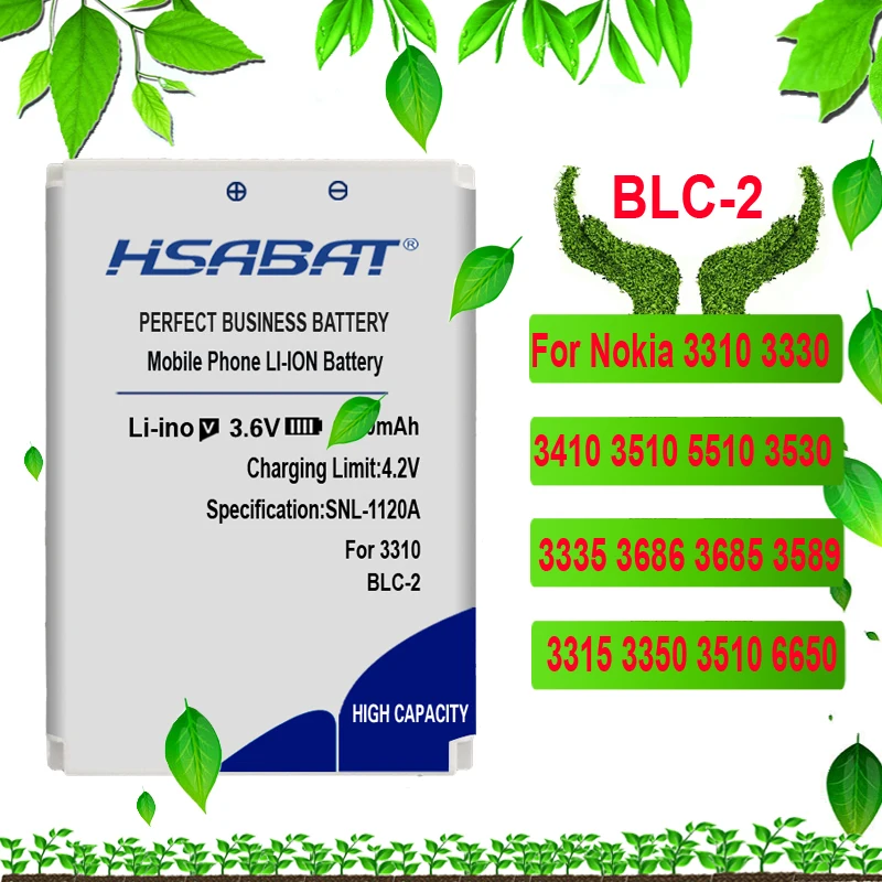 HSABAT Батарея для Nokia BL-4B BL-4D BL-4C BL-4CT BL-4U BL-5B BL-5BT BL-5C BL-5CT BL-5J BP-5M BP-6X BL-6Q BLC-2 BLD-3 BLB-2