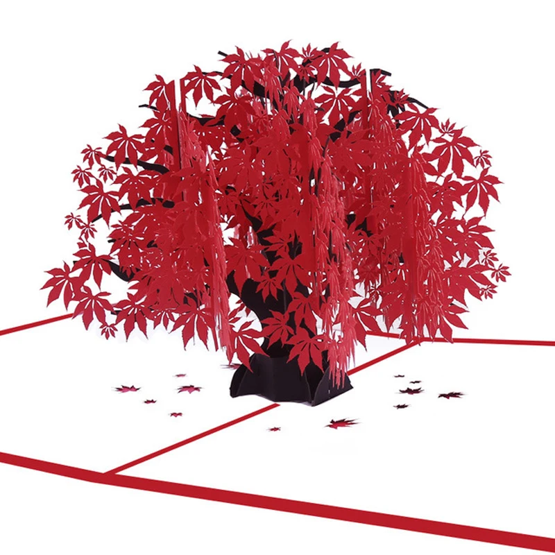 

10pcs Wholesale 3D Handmade Red Leaves Maple Tree Paper Invitation Greeting Cards PostCard Business Teachers' Day Creative Gift