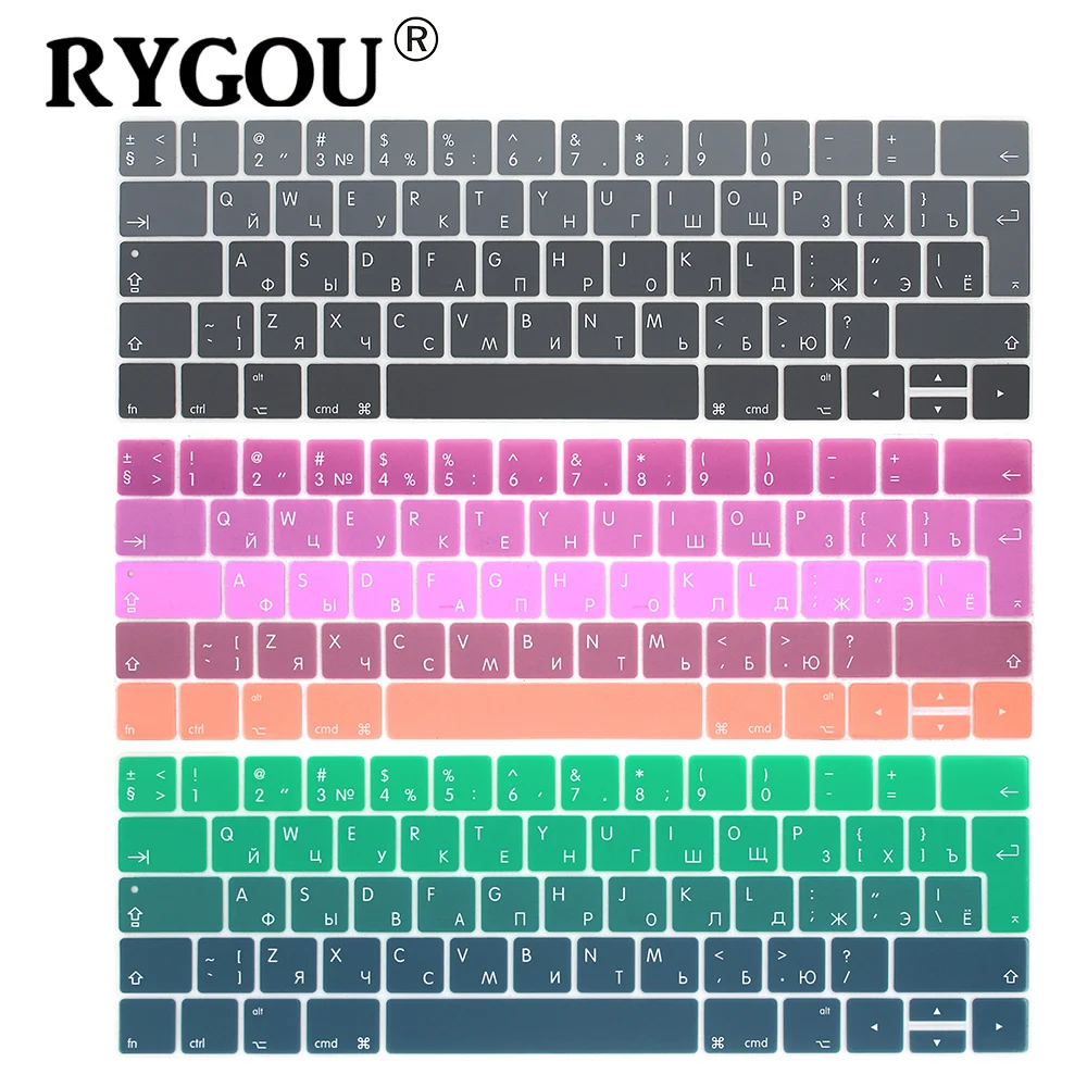 

RYGOU европейские и Русские наклейки на клавиатуру для Macbook Pro 13, сенсорная панель, силиконовый чехол на клавиатуру для Macbook Pro 15 2016, защитная пле...