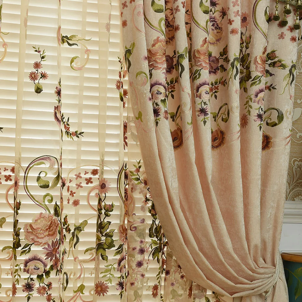 Европейский сельский вышитые утолщение синель шторы для гостиной столовой