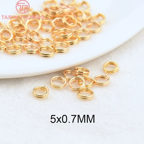 (3668) 50 шт. 5x0,7 мм 7x0,7 мм позолоченные латунные двойные кольца-петли с покрытием 24-каратным золотом раздельные кольца высококачественные ювелирные аксессуары