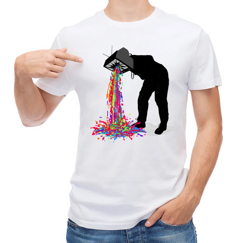 

TEEHUB Fashion Pixel Vomit Men T Shirt Vintage Tv Printed Short Sleeve T-shirt Funny Design Tops Hipster Male Tees