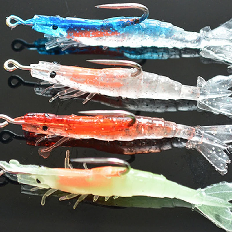 

NEW Luminous Shrimp Fake Baits Soft Simulation Prawn Lure Fishy Smell Artificial Trout Bait Single Hook Sea Fishing Tackle Lures