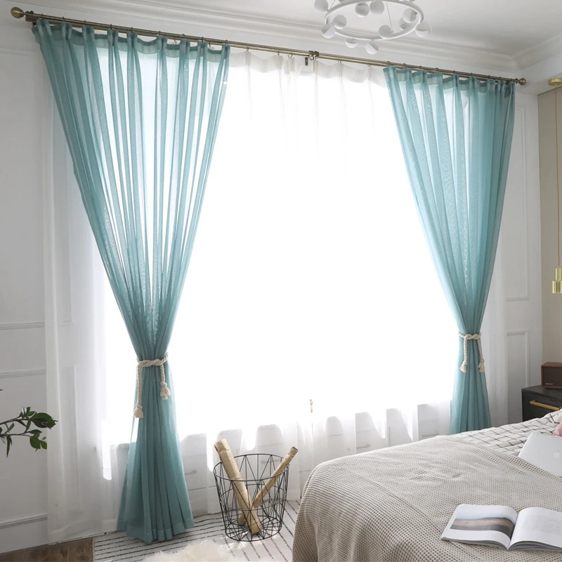 Европейский однотонный тюль занавески для гостиной спальни отвесные кухни