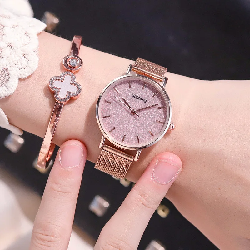 

Luxury Starry Sky Dial Women Fashion Watches Qualities Simple Ladies Quartz Wristwatches Rose Gold Mesh Strap Female Clock Gifts