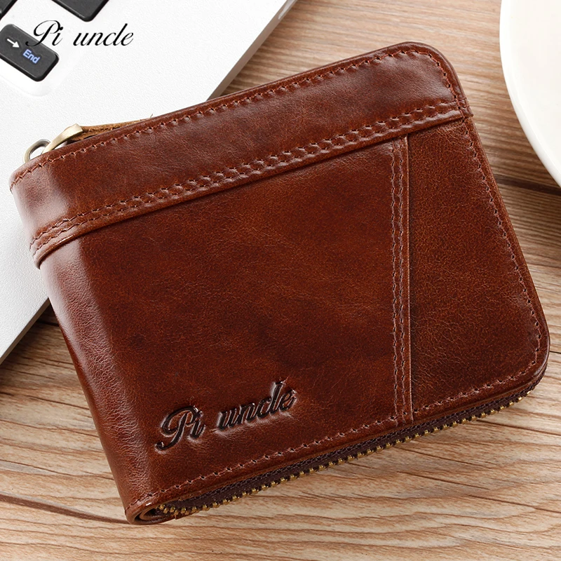 Высокое качество натуральная кожа мужские короткие кошельки на молнии Воловья