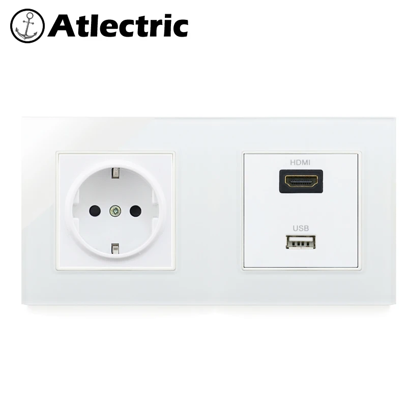 Atlectric ЕС де стандартный разъем питания HDMI HD ТВ USB порт данных настенный двойной