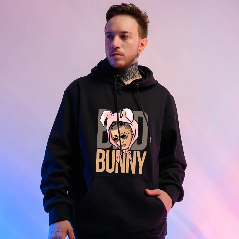 Men's Hoodies Bad Bunny Hoodie New Fashion Long Sleeve Hipster Pullover Tops coat Printing Clothing Man Woman | Мужская одежда