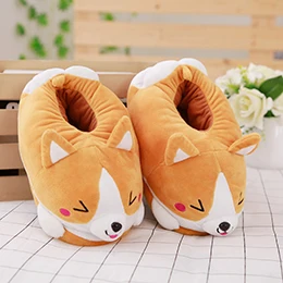 Heeled Slippers Lovely Corgi Shoes Heeled Cartoon Animals Dog Slippers Plush Indoor Floor Shoes Anti-slip Girls Ladies Friend Gift - Цвет: Heeled Slippers