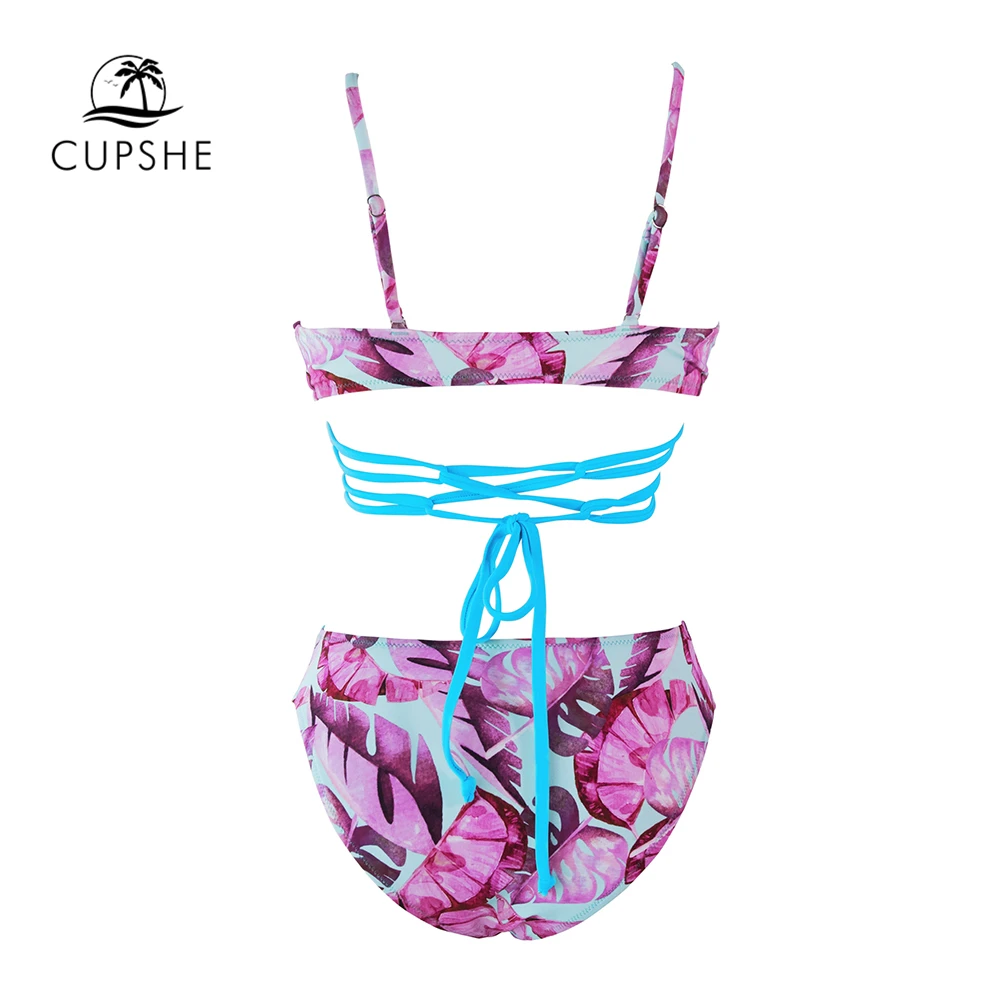 CUPSHE фиолетовый и синий листовой ремешок пикантный комплект бикини купальник с