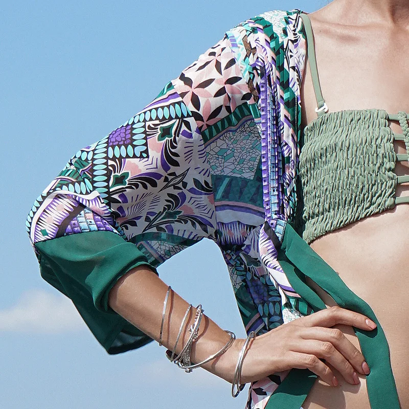 

Women Chiffon Floral Print Beach Bandage Cardigan Cover Up Swimwear Long Shirts Dress Female Plus Size Bathing Suit Tunic Robe