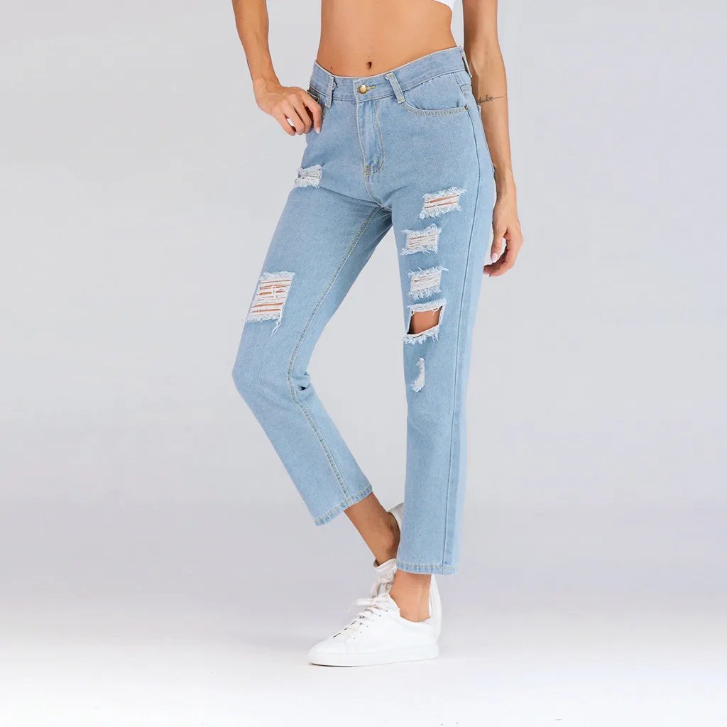 SAGACE женские обтягивающие рваные джинсовые брюки со средней талией Длинные