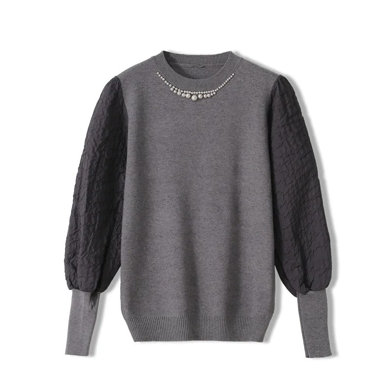 

Пуловер женский осенний, с вышивкой, с рукавами-фонариками