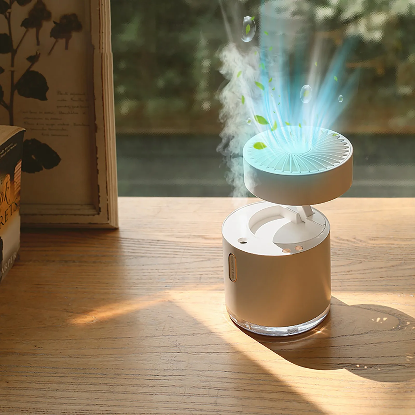 

Automatic Shaking Head Spray Humidifier Water Cooling Small Fan Home Desktop Mini Portable Usb Ultrasonic Air Humidifier Fan