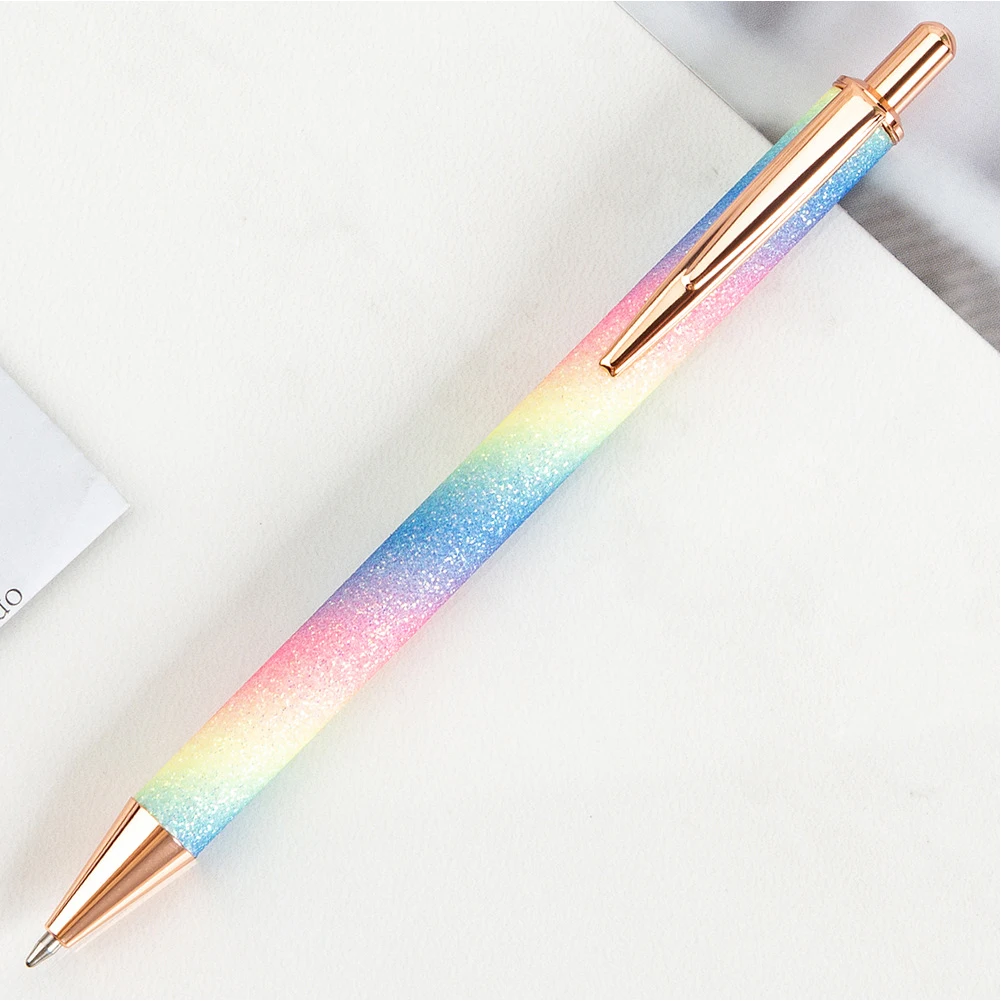 

10pcs Cute Retractable Ballpoint Pen Black Ink Luxury Medium Point Gifts Metal Students Random Color Stationery Office Supplies