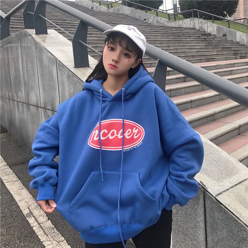 

Comfortable Keep Warm Teens Women Fleece Loose Hooded BF Style Fall Winter Hoodies Girls Kawaii Korean Casual Tops Student