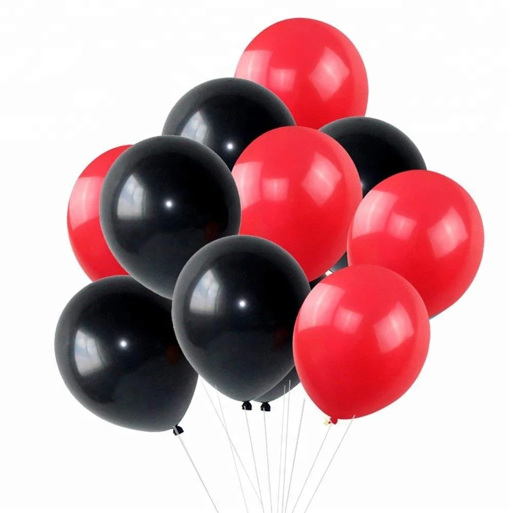 red black 12 шт 10 дюймов уплотненный латексный шар матовый шар Красный Черный Белый многоцветный шар на день рождения вечеринка Свадьба принадлежности - Цвет: red black
