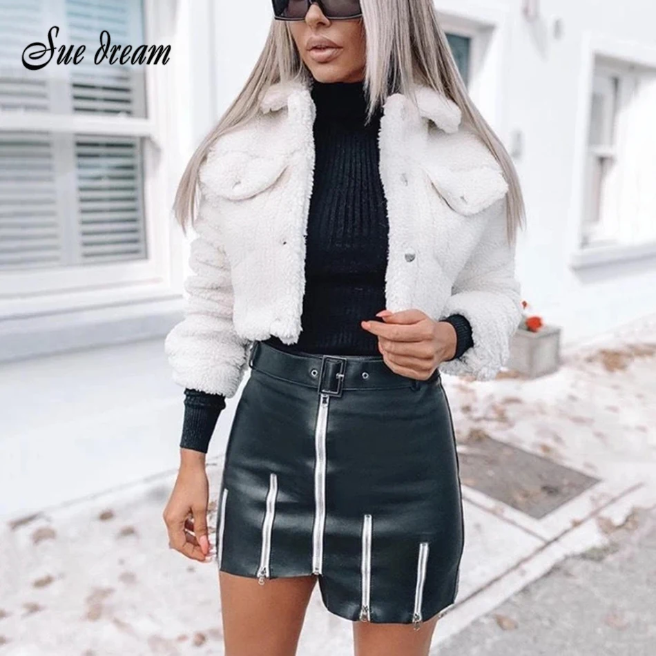 

2021 летняя и зимняя новая женская модная пикантная черная юбка из искусственной кожи на молнии с завышенной талией