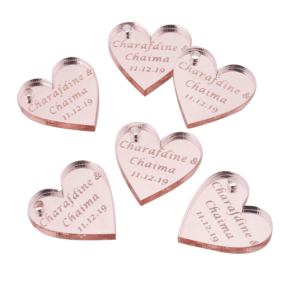 20 шт персонализированное гравированное зеркало розовая любовь Сердце свадьба