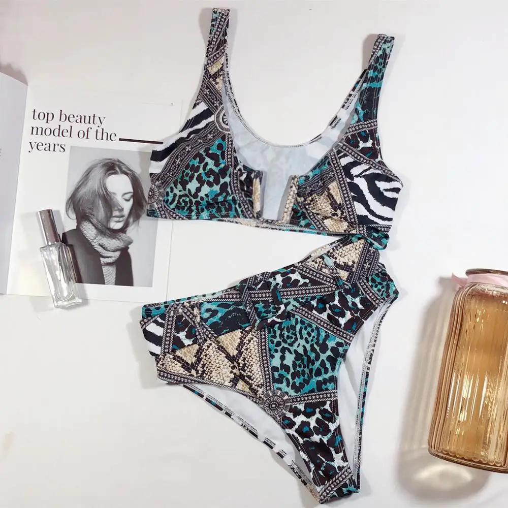High Waist Swimwear Bikini Set 2020 Women Swimsuit Printed Bathing Suit Halter Beach Trikini Biquinis maillot de bain Femme | Женская