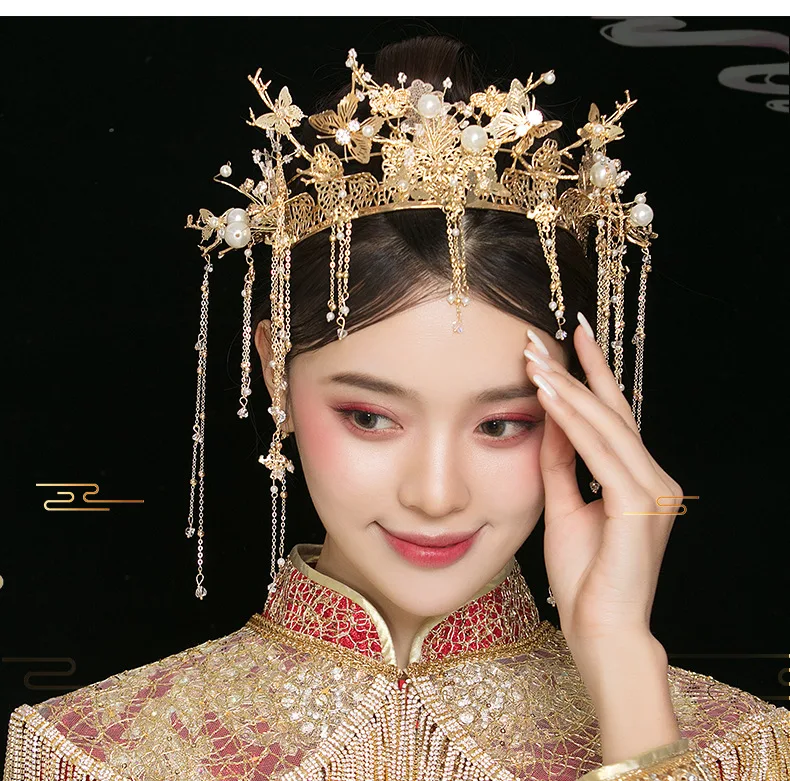 Same as picture JaneVini традиционная китайская невеста головной убор оголовье металлические длинные заколки для волос с кисточкой Hairwear лоб аксессуары для свадебной прически золото - Окраска металла: Same as picture