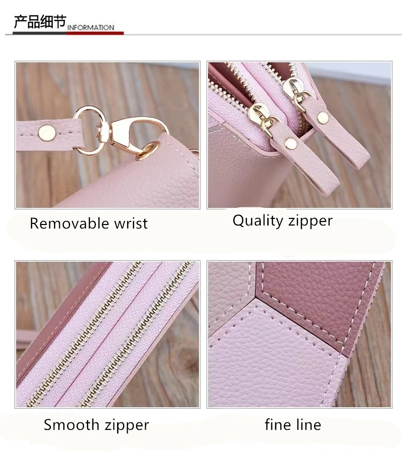 Geometric Patchwork PU Leather Women Long Zipper Wrist Purses Tassel Design Clutch Forever Young Wallet Female Card Holder