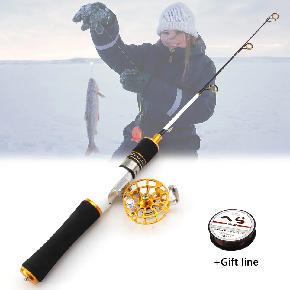 

58cm Portable Ice Fishing Rod reel set Winter Fishing Rods Carbon Fiber River Shrimp Carp Fishing Pole Fishing Tackle Pesca