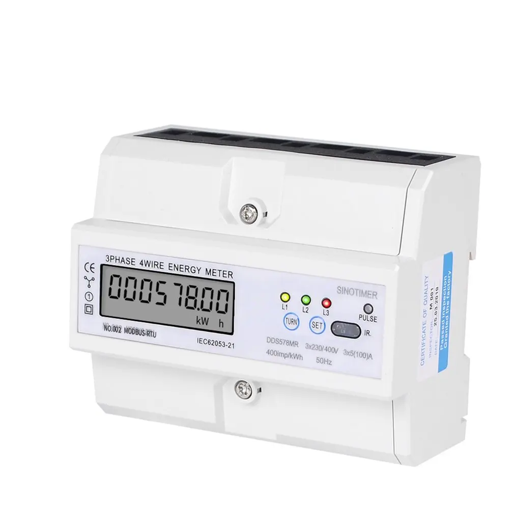 

SINOTIMER DDS578MR RS485 220 в 5-380 а 3-фазный 4-проводной цифровой измеритель энергии на DIN-рейке с дисплеем частоты напряжения тока