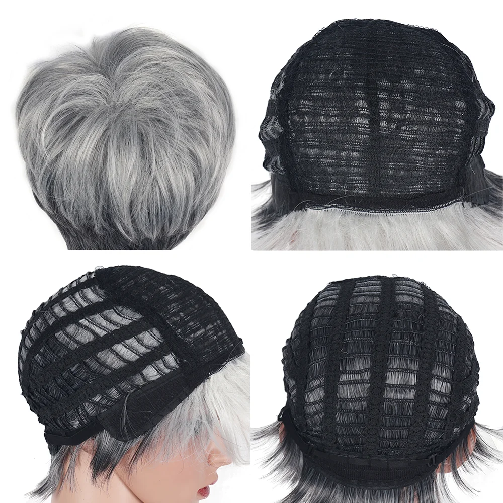 

Short Synthetic Wigs Mix Brown Blonde Hand Made Lace Top wig High Temperature Fiber Wigs For Black/White Women