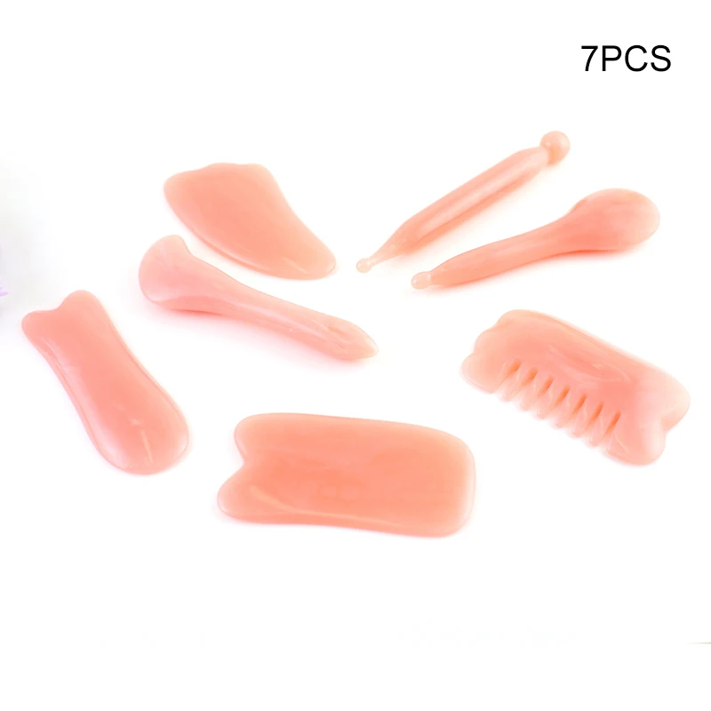 

7 Pcs Scraping Massage Tool Kits Spa Skin Facial Natural Resin Scraper Board Healing Stone Set M2